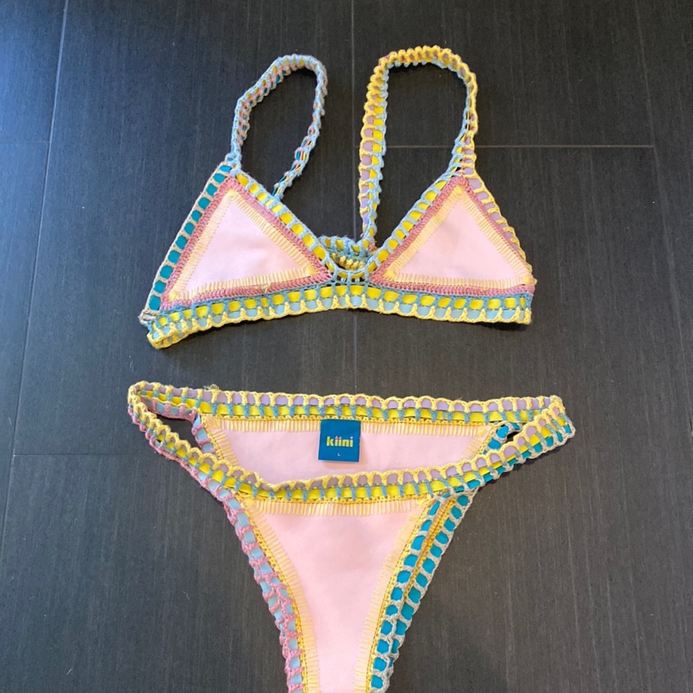 Kiini bikini size L (blush pink with yellow green and blue detail)